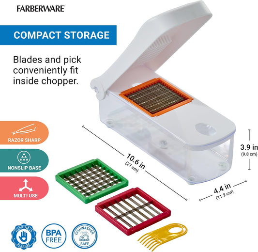 Professional Large Vegetable Chopper with 3 Interchangeable Blades - Manual Onion Chopper, Food Dicer for Potatoes, Tomatoes, Peppers, Garlic - Stainless Steel, Dishwasher Safe