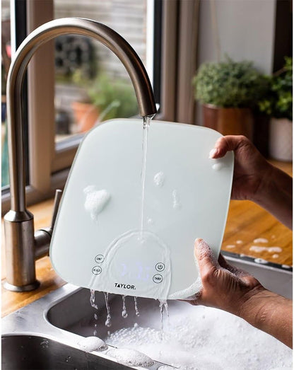 Pro Digital Kitchen Food Scales, Compact Professional Standard with Precision Accuracy and Waterproof Design with Tare Feature, White Glass, Weighs 14 kg/14 L Capacity