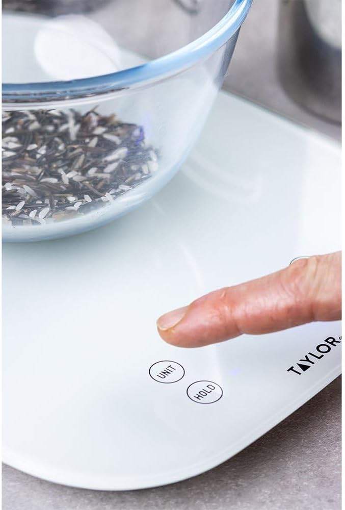 Pro Digital Kitchen Food Scales, Compact Professional Standard with Precision Accuracy and Waterproof Design with Tare Feature, White Glass, Weighs 14 kg/14 L Capacity