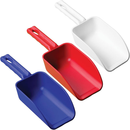 A Vikan Company 3 pk Color-Coded Plastic Hand Scoop - BPA-Free, Food-Safe Scooper, Commercial-Grade Utensils, Restaurant and Food Service Supplies, 16-Ounce Size, Red/White/Blue