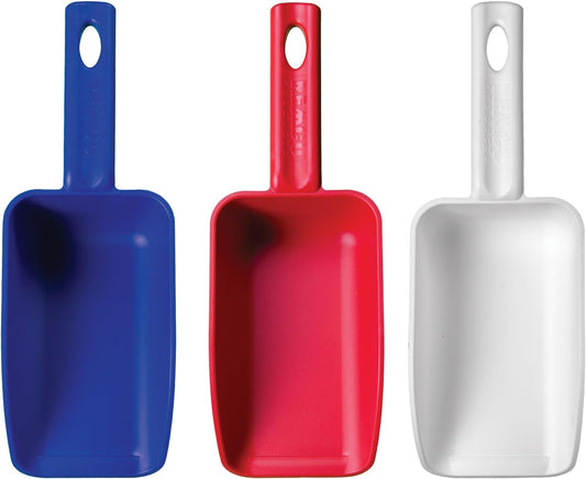 A Vikan Company 3 pk Color-Coded Plastic Hand Scoop - BPA-Free, Food-Safe Scooper, Commercial-Grade Utensils, Restaurant and Food Service Supplies, 16-Ounce Size, Red/White/Blue