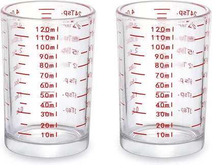 120 Milliliter Measuring Cup 2 Pieces Shot Glass Measuring Cup with 4 Kinds of Measuring Scale for Small Amount Liquid (Red, 120 ml)