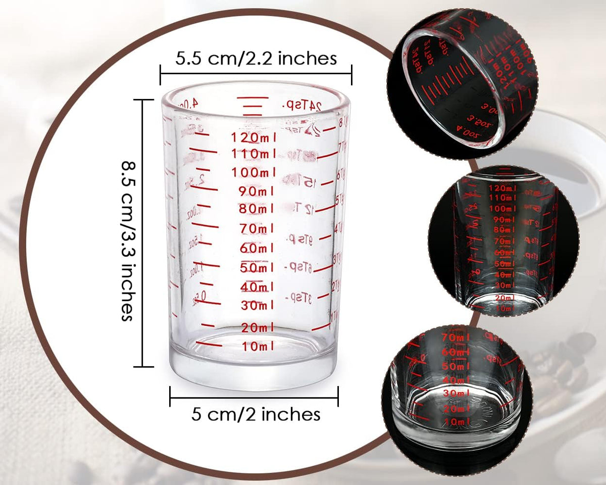 120 Milliliter Measuring Cup 2 Pieces Shot Glass Measuring Cup with 4 Kinds of Measuring Scale for Small Amount Liquid (Red, 120 ml)
