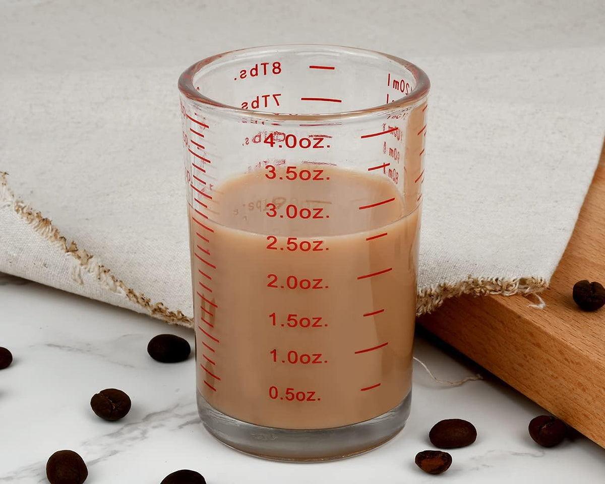 120 Milliliter Measuring Cup 2 Pieces Shot Glass Measuring Cup with 4 Kinds of Measuring Scale for Small Amount Liquid (Red, 120 ml)