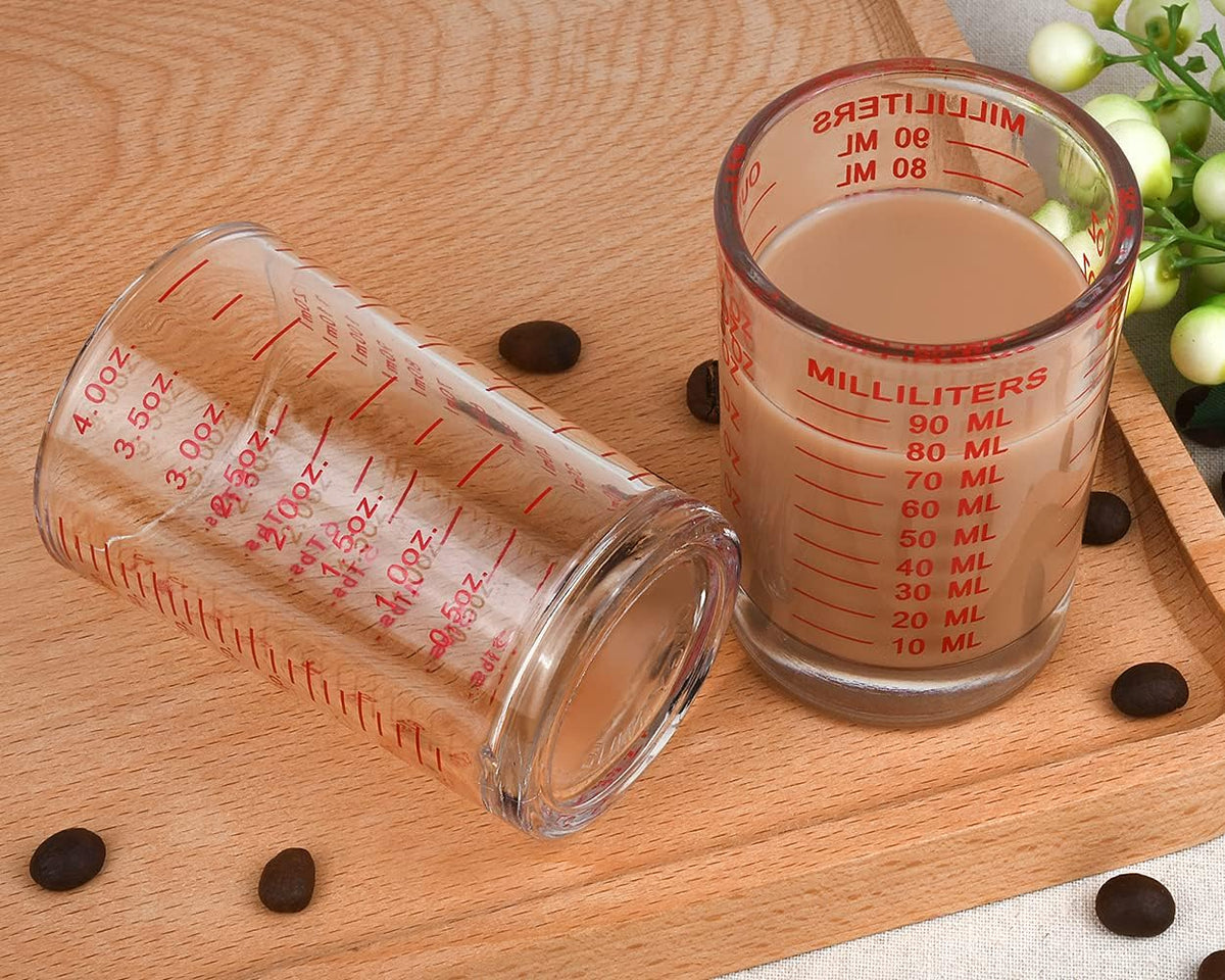 120 Milliliter Measuring Cup 2 Pieces Shot Glass Measuring Cup with 4 Kinds of Measuring Scale for Small Amount Liquid (Red, 120 ml)