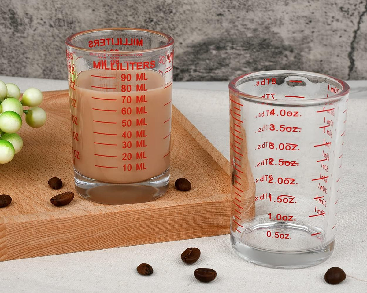 120 Milliliter Measuring Cup 2 Pieces Shot Glass Measuring Cup with 4 Kinds of Measuring Scale for Small Amount Liquid (Red, 120 ml)