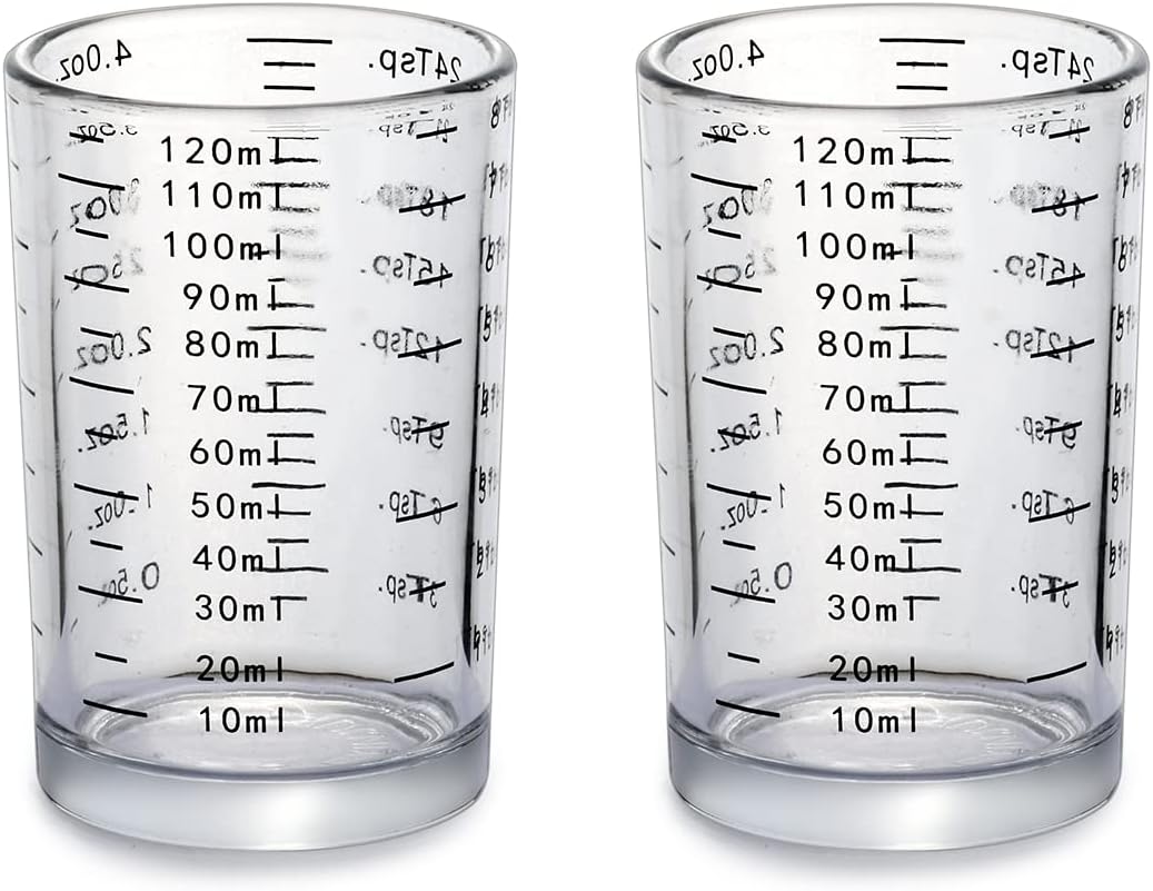 120 Milliliter Measuring Cup 2 Pieces Shot Glass Measuring Cup with 4 Kinds of Measuring Scale for Small Amount Liquid (Red, 120 ml)