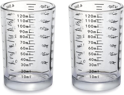 120 Milliliter Measuring Cup 2 Pieces Shot Glass Measuring Cup with 4 Kinds of Measuring Scale for Small Amount Liquid (Red, 120 ml)