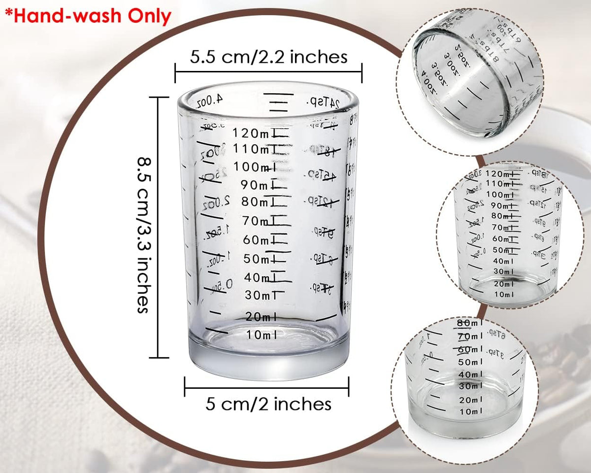 120 Milliliter Measuring Cup 2 Pieces Shot Glass Measuring Cup with 4 Kinds of Measuring Scale for Small Amount Liquid (Red, 120 ml)