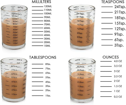 120 Milliliter Measuring Cup 2 Pieces Shot Glass Measuring Cup with 4 Kinds of Measuring Scale for Small Amount Liquid (Red, 120 ml)
