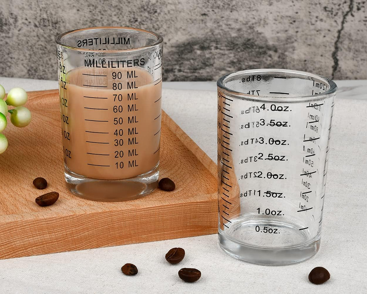 120 Milliliter Measuring Cup 2 Pieces Shot Glass Measuring Cup with 4 Kinds of Measuring Scale for Small Amount Liquid (Red, 120 ml)