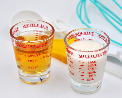 120 Milliliter Measuring Cup 2 Pieces Shot Glass Measuring Cup with 4 Kinds of Measuring Scale for Small Amount Liquid (Red, 120 ml)