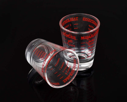 120 Milliliter Measuring Cup 2 Pieces Shot Glass Measuring Cup with 4 Kinds of Measuring Scale for Small Amount Liquid (Red, 120 ml)