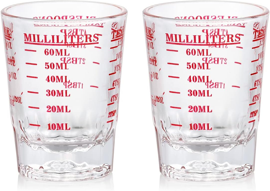 120 Milliliter Measuring Cup 2 Pieces Shot Glass Measuring Cup with 4 Kinds of Measuring Scale for Small Amount Liquid (Red, 120 ml)
