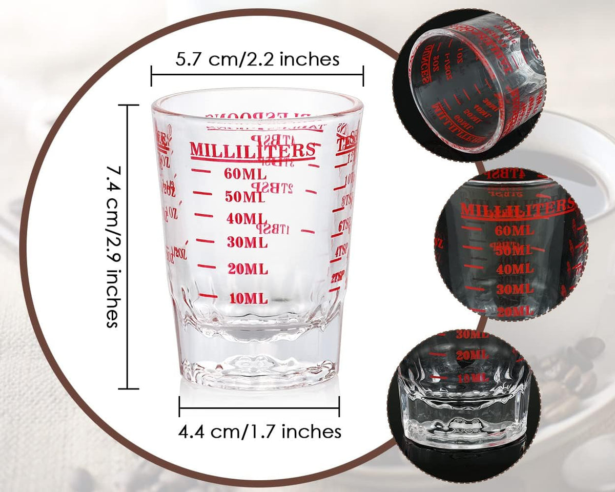 120 Milliliter Measuring Cup 2 Pieces Shot Glass Measuring Cup with 4 Kinds of Measuring Scale for Small Amount Liquid (Red, 120 ml)
