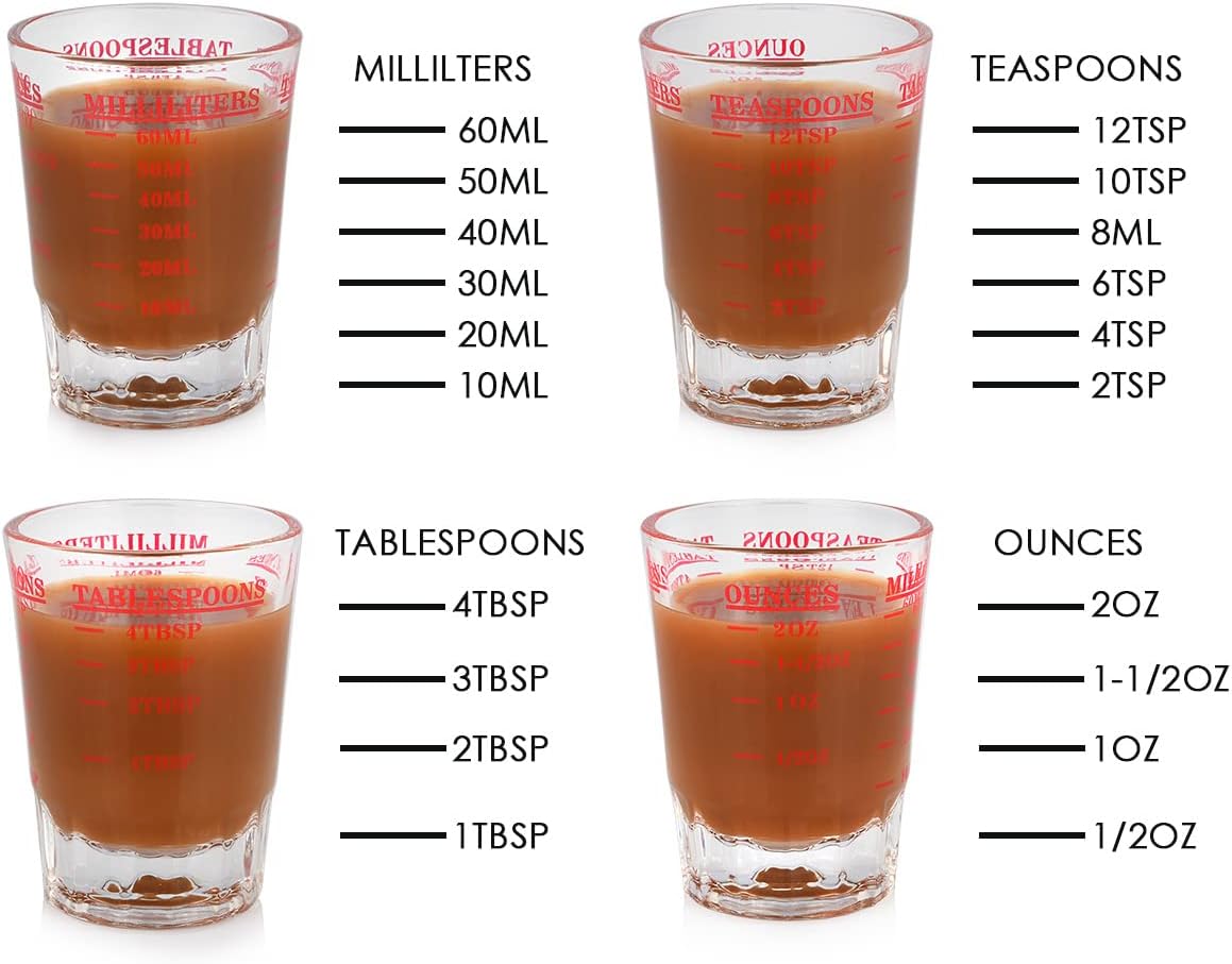 120 Milliliter Measuring Cup 2 Pieces Shot Glass Measuring Cup with 4 Kinds of Measuring Scale for Small Amount Liquid (Red, 120 ml)