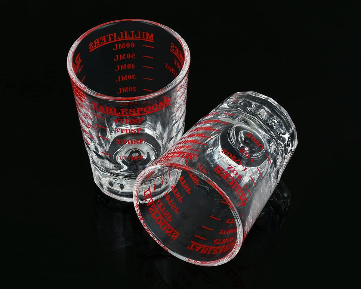 120 Milliliter Measuring Cup 2 Pieces Shot Glass Measuring Cup with 4 Kinds of Measuring Scale for Small Amount Liquid (Red, 120 ml)