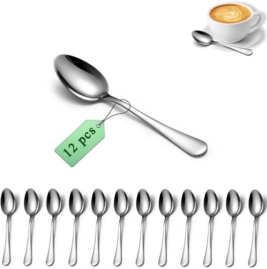 Demitasse Espresso Spoons 12 Pieces 5.5", Stainless Steel Mini Spoons Set for Coffee, Dessert, Ice Cream, Metal Cutlery Spoon for Home, Kitchen, Restaurant Café, Dishwasher Safe
