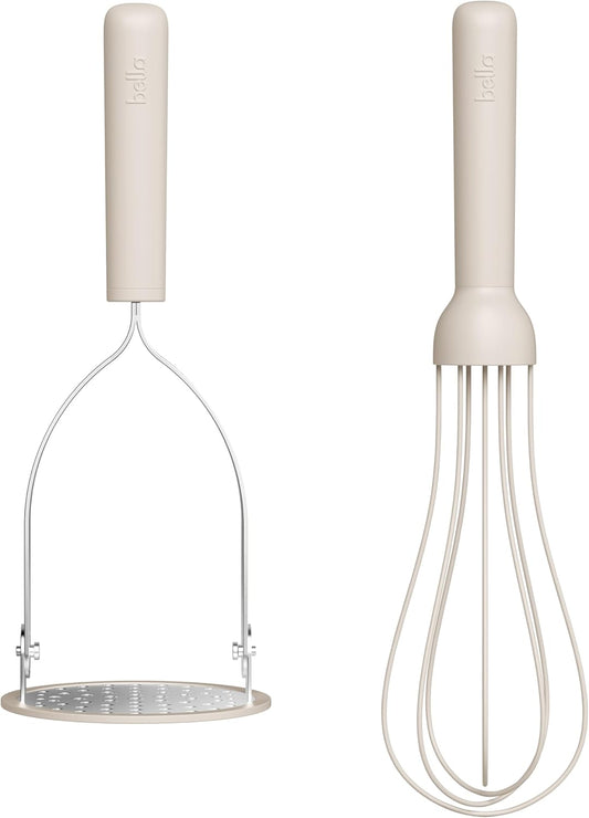 2-Piece Compact Masher and Whisk Set, Fold Flat, Stainless steel and silicone, Foldable Masher, Ballon Whisk, Flat Whisk, Non-stick, Nonslip, Heat safe to 425°F, Oatmilk
