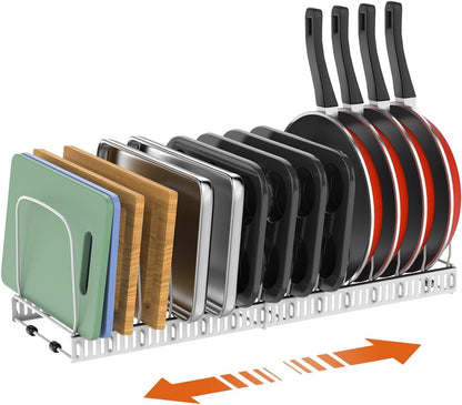 Cutting Board Organizer Rack, Expandable Baking Tray and Cookie Sheet Organizer with 14 Adjustable Dividers, Bakeware Muffin Tin Cupcake Pan Storage Organizer for Cabinet, Black