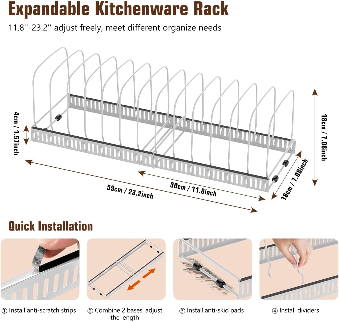 Cutting Board Organizer Rack, Expandable Baking Tray and Cookie Sheet Organizer with 14 Adjustable Dividers, Bakeware Muffin Tin Cupcake Pan Storage Organizer for Cabinet, Black