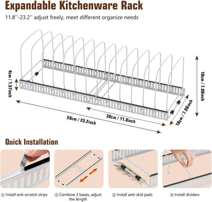 Cutting Board Organizer Rack, Expandable Baking Tray and Cookie Sheet Organizer with 14 Adjustable Dividers, Bakeware Muffin Tin Cupcake Pan Storage Organizer for Cabinet, Black