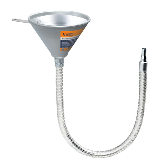 27.56" Steel Bendable Spout Funnel with Filter for All Automotive Oils, Metal Flexible Long Funnels for Automotive Use for Transmission Fluid, Diesel Fuel, and Other Liquids