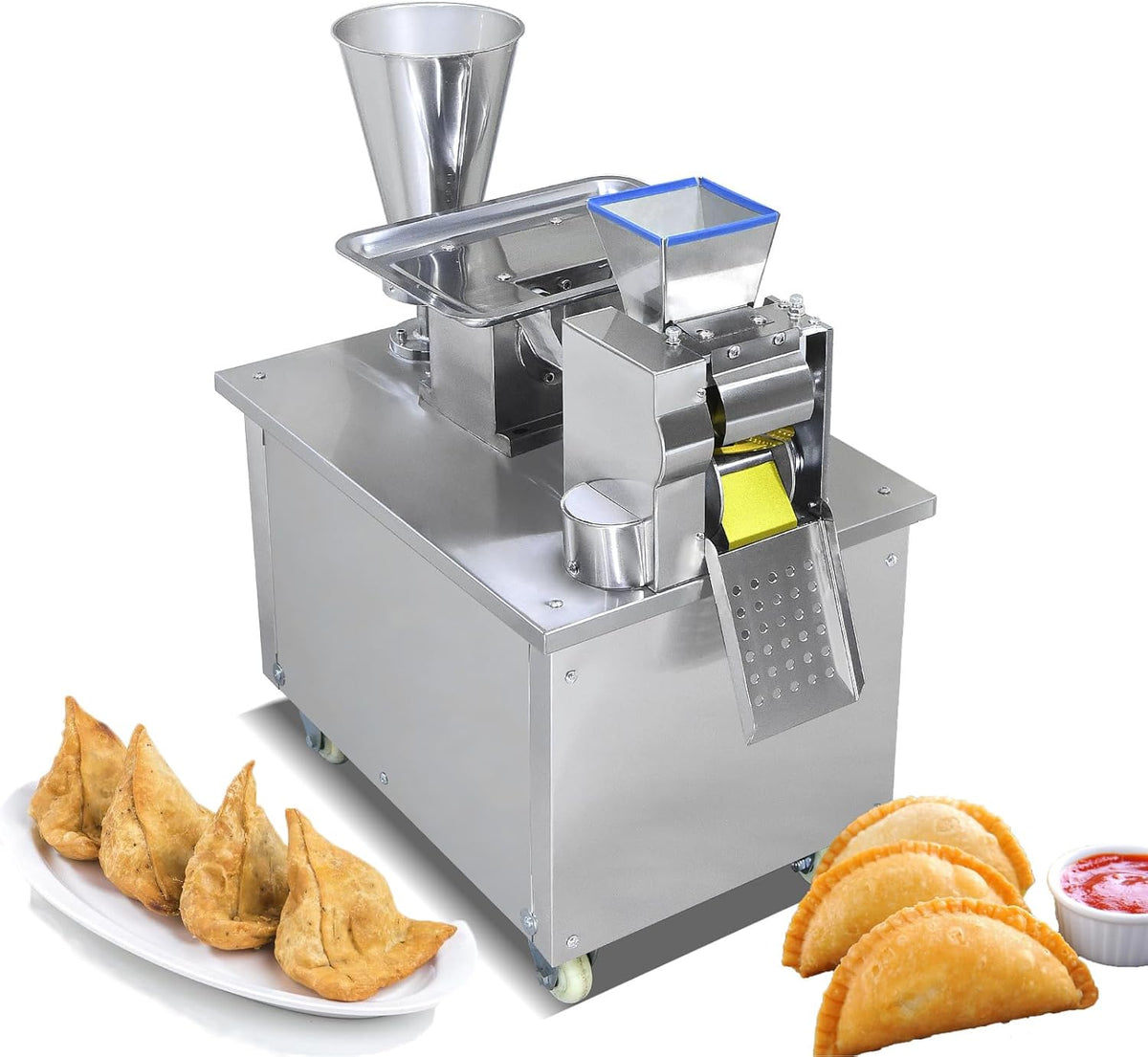 Commercial Dumpling Making Machine With1 Free Mold SAMOSA | Food Grade Stainless Steel,Empanada Maker Press For Pierogi,Gyoza,Ravioli,5000Pcs/H,48 Optional Shapes,Auto Powder Spreading