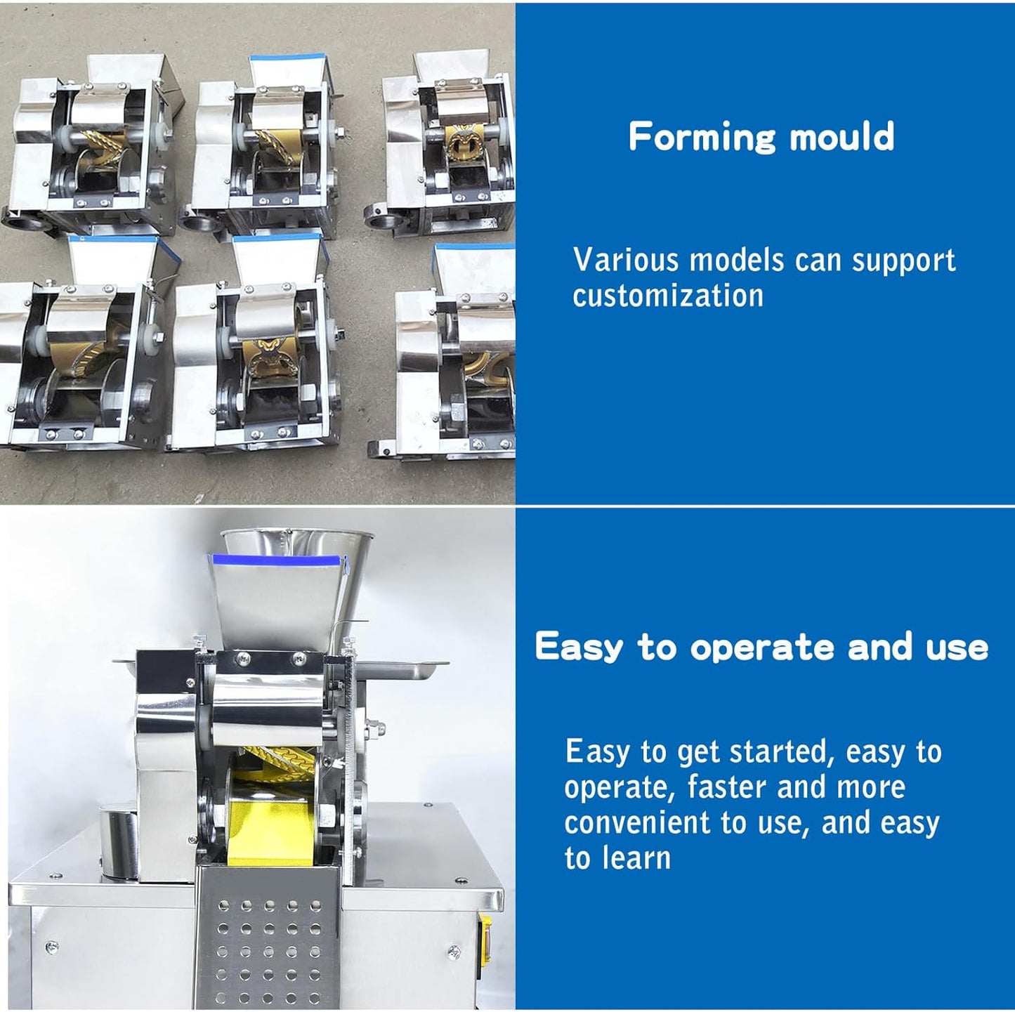 Commercial Dumpling Making Machine With1 Free Mold SAMOSA | Food Grade Stainless Steel,Empanada Maker Press For Pierogi,Gyoza,Ravioli,5000Pcs/H,48 Optional Shapes,Auto Powder Spreading