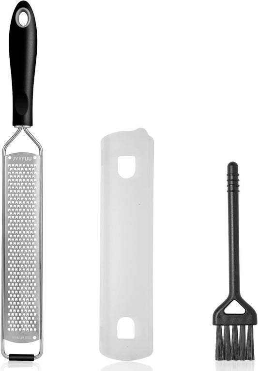 Premium Lemon Zester & Cheese Grater,Stainless Steel (Black) | For Parmesan Cheese, Lemon, Ginger, Garlic, Nutmeg, Chocolate; Sharp Blade, Dishwasher Safe, Multi-use Kitchen Tool