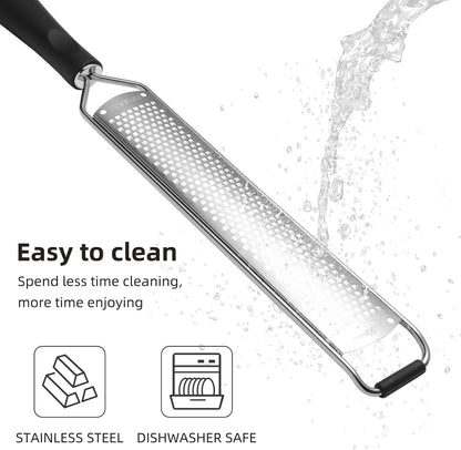 Premium Lemon Zester & Cheese Grater,Stainless Steel (Black) | For Parmesan Cheese, Lemon, Ginger, Garlic, Nutmeg, Chocolate; Sharp Blade, Dishwasher Safe, Multi-use Kitchen Tool