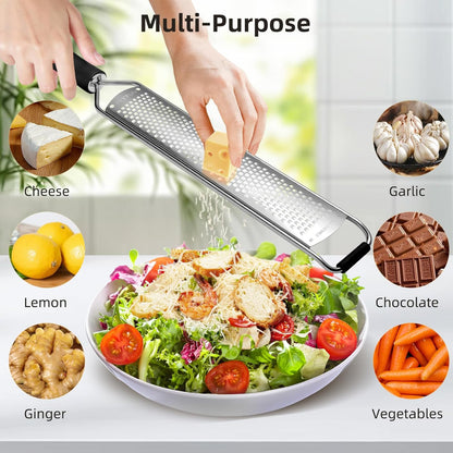 Premium Lemon Zester & Cheese Grater,Stainless Steel (Black) | For Parmesan Cheese, Lemon, Ginger, Garlic, Nutmeg, Chocolate; Sharp Blade, Dishwasher Safe, Multi-use Kitchen Tool