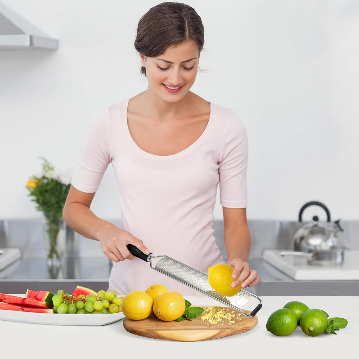 Premium Lemon Zester & Cheese Grater,Stainless Steel (Black) | For Parmesan Cheese, Lemon, Ginger, Garlic, Nutmeg, Chocolate; Sharp Blade, Dishwasher Safe, Multi-use Kitchen Tool