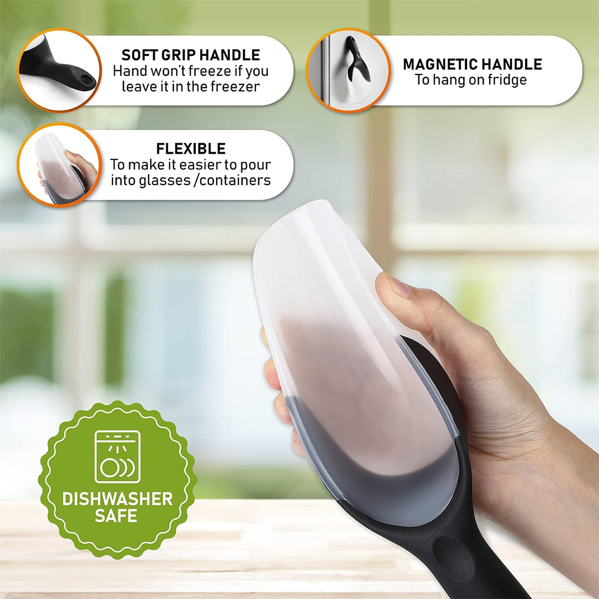 Magnetic Ice Scoop for Freezer, BPA-Free Food Scooper, Black
