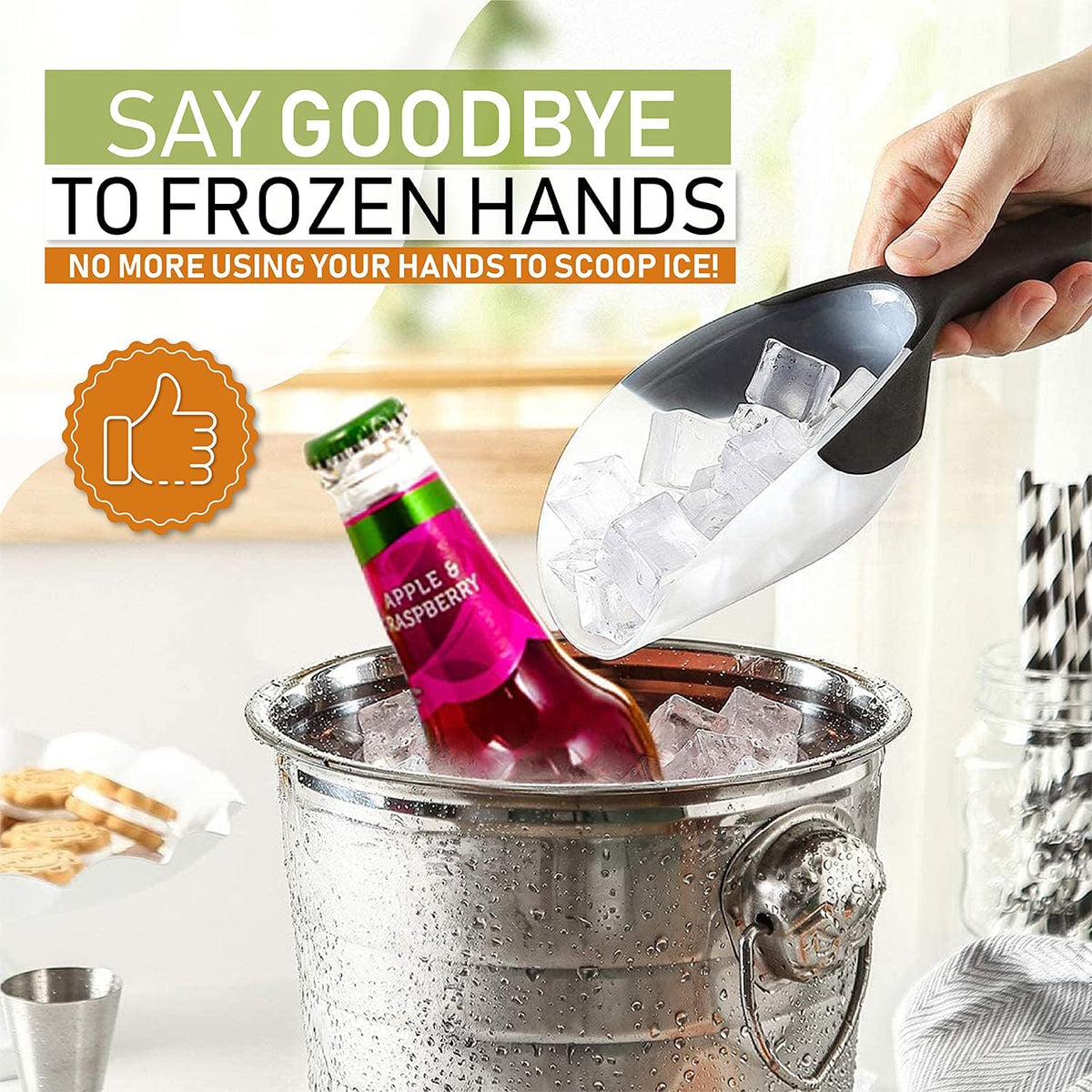 Magnetic Ice Scoop for Freezer, BPA-Free Food Scooper, Black