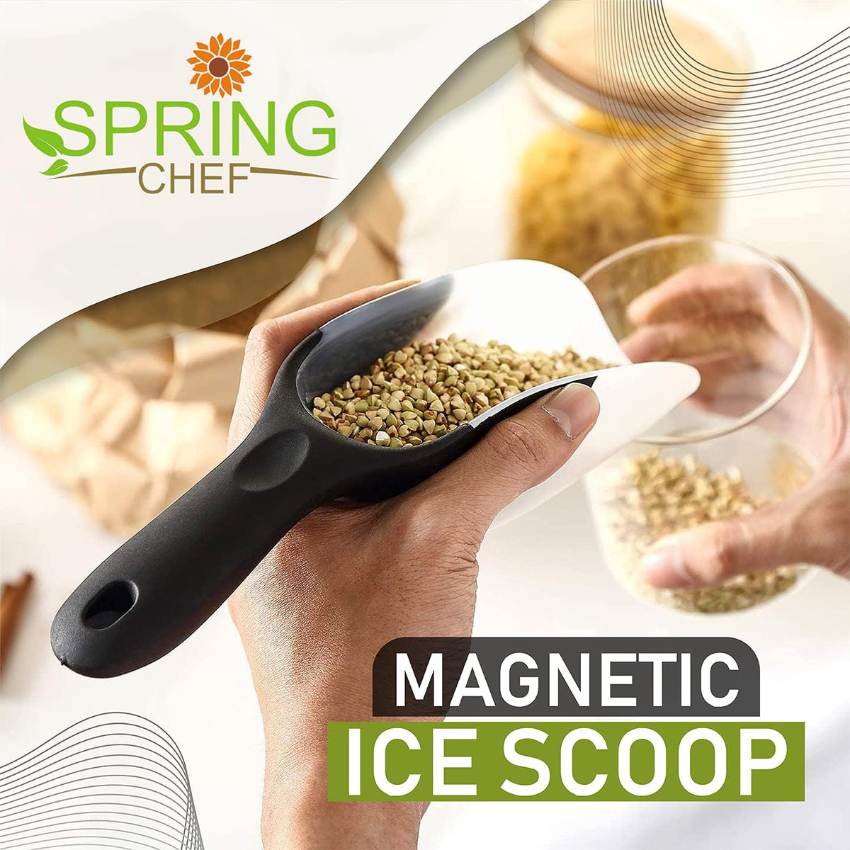 Magnetic Ice Scoop for Freezer, BPA-Free Food Scooper, Black