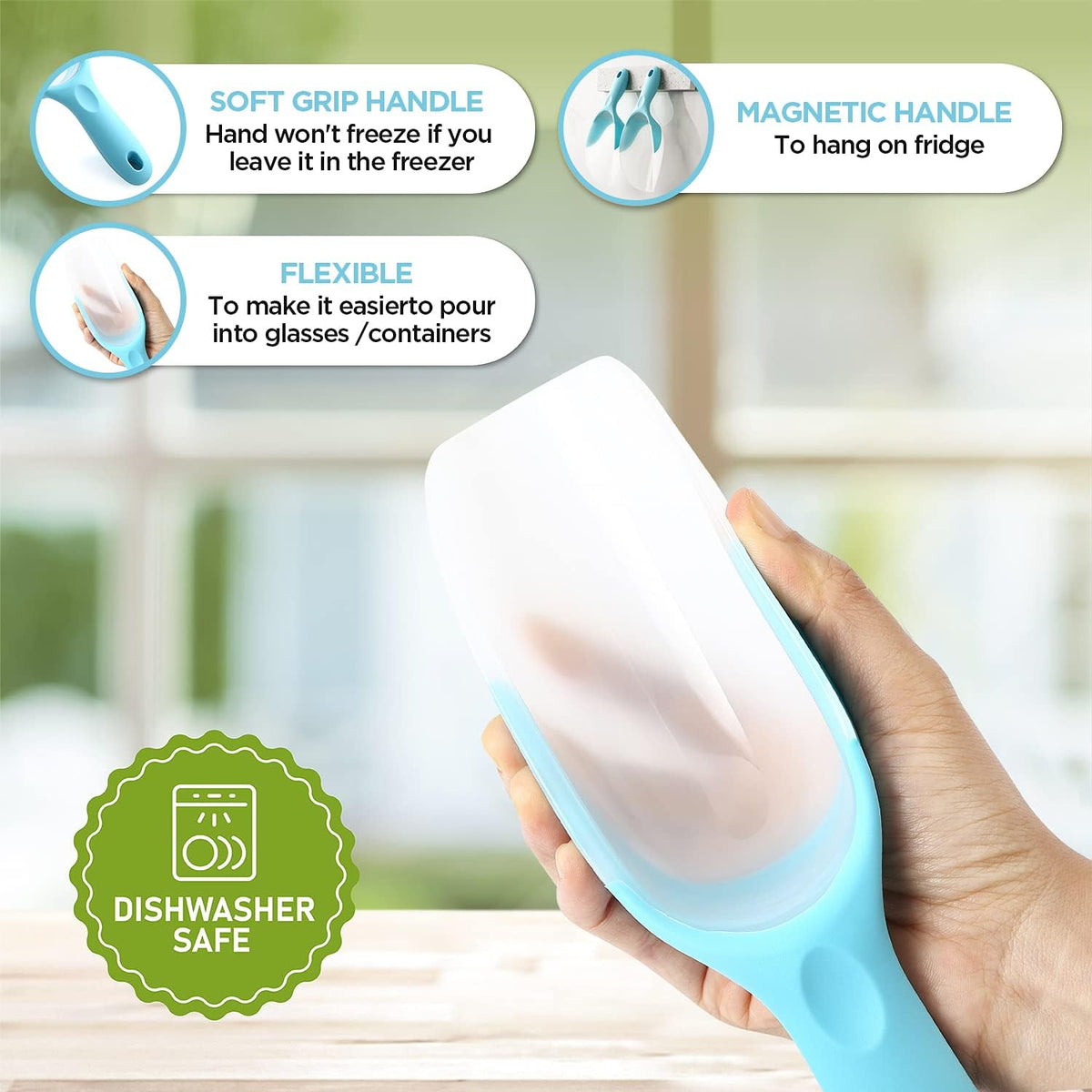 Magnetic Ice Scoop for Freezer, BPA-Free Food Scooper, Black