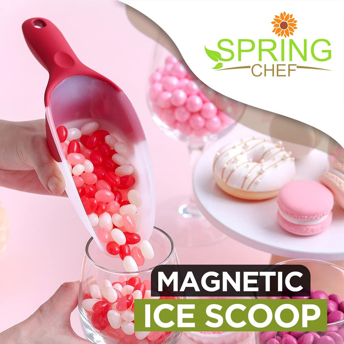 Magnetic Ice Scoop for Freezer, BPA-Free Food Scooper, Black