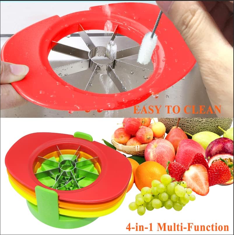 Fruit Cutter Slicer, 4 in 1 Apple Slicer with Peeler & Cleaning Brush | Mango Cutter Corer Remover, Tomato Wedges Stainless Steel, Heavy Duty Fruit & Vegetable Cutter, Easy Kitchen Tool With Base