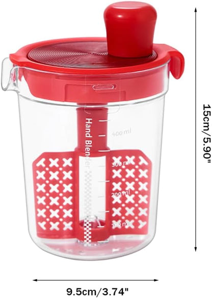 Salad Dressing Mixer Bottle, 500ML Egg Filter Mixing Cup Manual Sauce Shaker Bottle with Scale for Egg, Batter, Salad Dressing