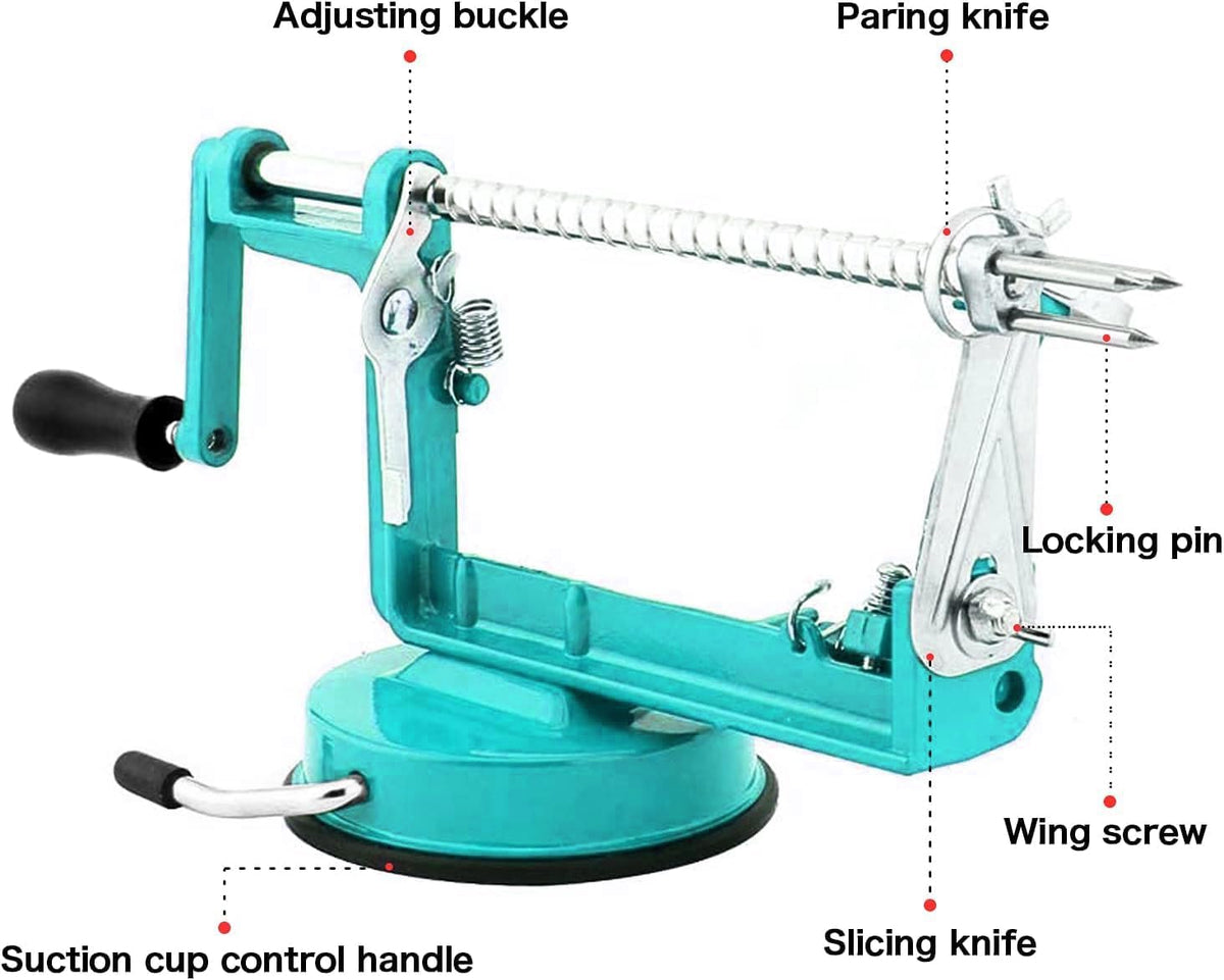 Apple Peeler Corer, Long lasting Chrome Cast Magnesium Alloy Apple Peeler Slicer Corer with Stainless Steel Blades and Powerful Suction Base for Apples and Potatoes(Red)
