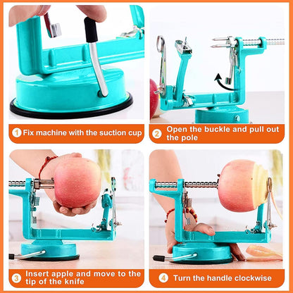 Apple Peeler Corer, Long lasting Chrome Cast Magnesium Alloy Apple Peeler Slicer Corer with Stainless Steel Blades and Powerful Suction Base for Apples and Potatoes(Red)