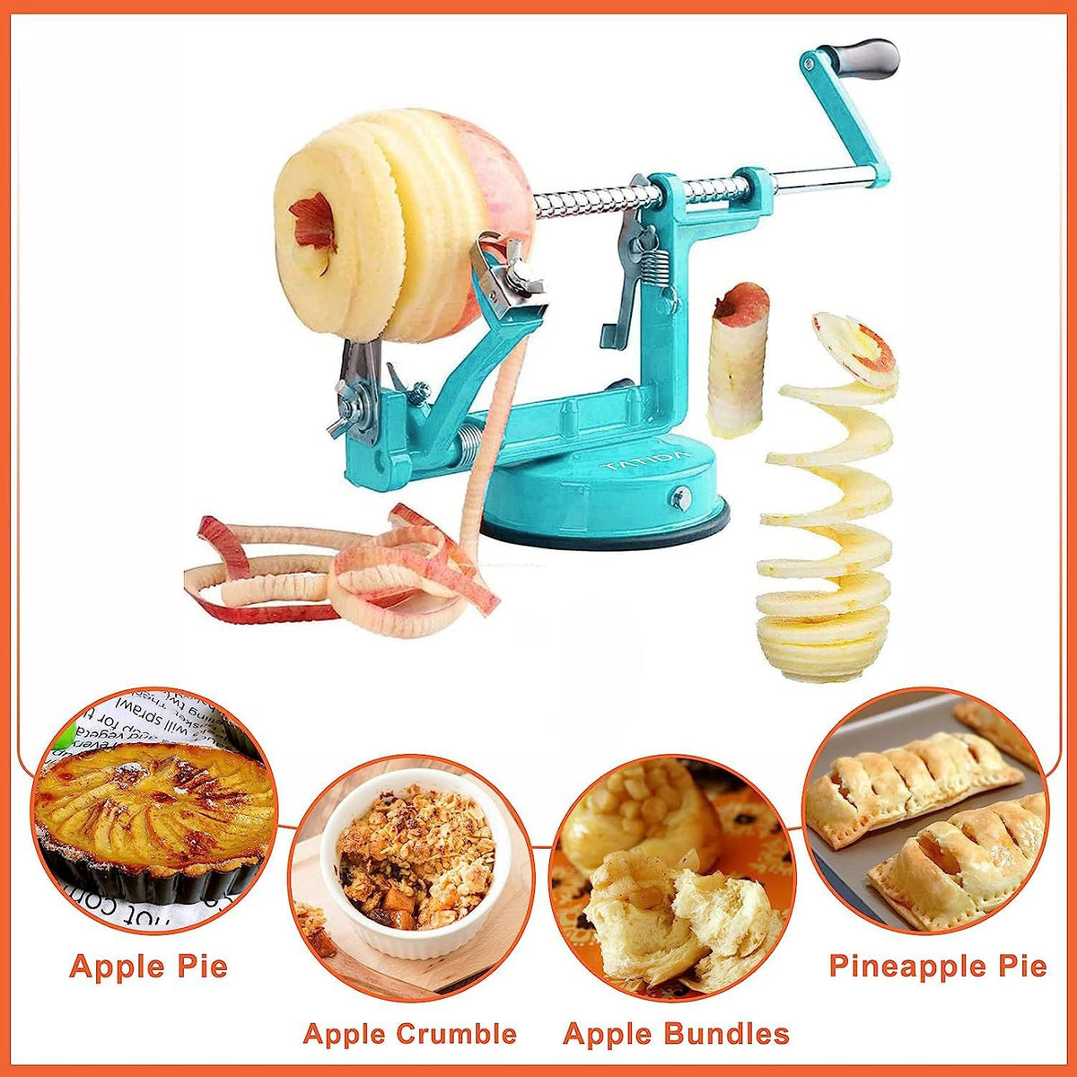 Apple Peeler Corer, Long lasting Chrome Cast Magnesium Alloy Apple Peeler Slicer Corer with Stainless Steel Blades and Powerful Suction Base for Apples and Potatoes(Red)