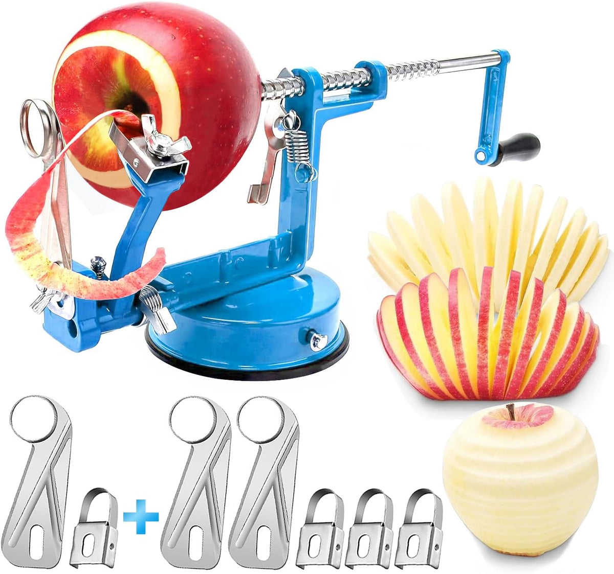 Apple Peeler Corer, Long lasting Chrome Cast Magnesium Alloy Apple Peeler Slicer Corer with Stainless Steel Blades and Powerful Suction Base for Apples and Potatoes(Red)