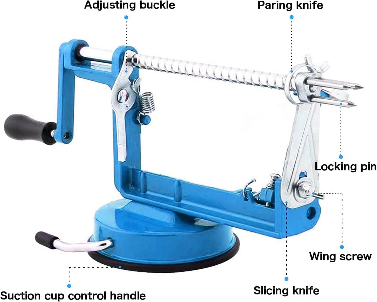 Apple Peeler Corer, Long lasting Chrome Cast Magnesium Alloy Apple Peeler Slicer Corer with Stainless Steel Blades and Powerful Suction Base for Apples and Potatoes(Red)