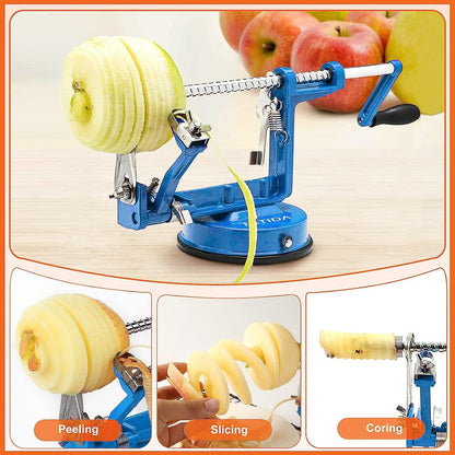 Apple Peeler Corer, Long lasting Chrome Cast Magnesium Alloy Apple Peeler Slicer Corer with Stainless Steel Blades and Powerful Suction Base for Apples and Potatoes(Red)