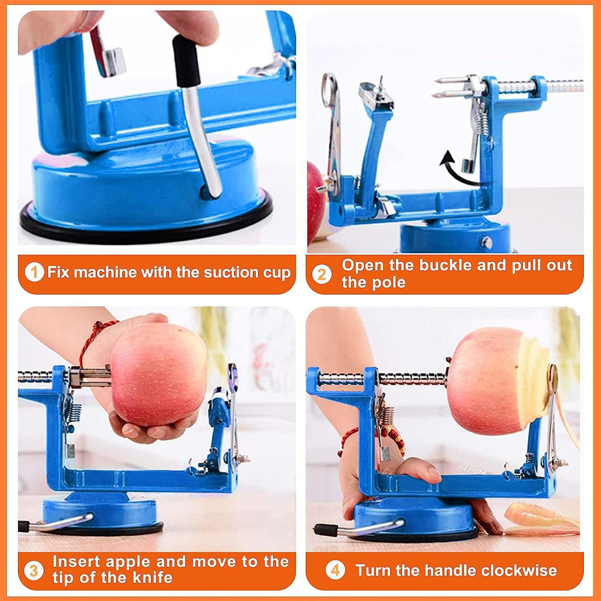 Apple Peeler Corer, Long lasting Chrome Cast Magnesium Alloy Apple Peeler Slicer Corer with Stainless Steel Blades and Powerful Suction Base for Apples and Potatoes(Red)