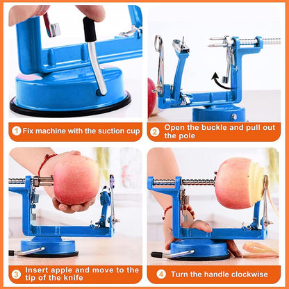 Apple Peeler Corer, Long lasting Chrome Cast Magnesium Alloy Apple Peeler Slicer Corer with Stainless Steel Blades and Powerful Suction Base for Apples and Potatoes(Red)