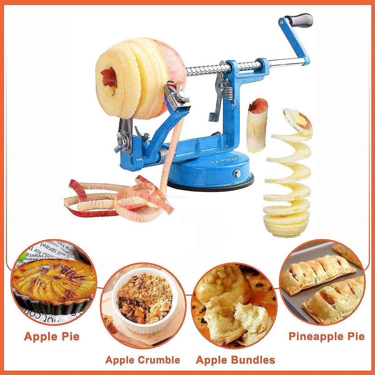 Apple Peeler Corer, Long lasting Chrome Cast Magnesium Alloy Apple Peeler Slicer Corer with Stainless Steel Blades and Powerful Suction Base for Apples and Potatoes(Red)