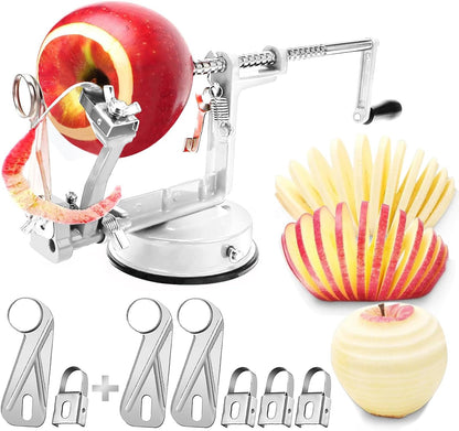 Apple Peeler Corer, Long lasting Chrome Cast Magnesium Alloy Apple Peeler Slicer Corer with Stainless Steel Blades and Powerful Suction Base for Apples and Potatoes(Red)